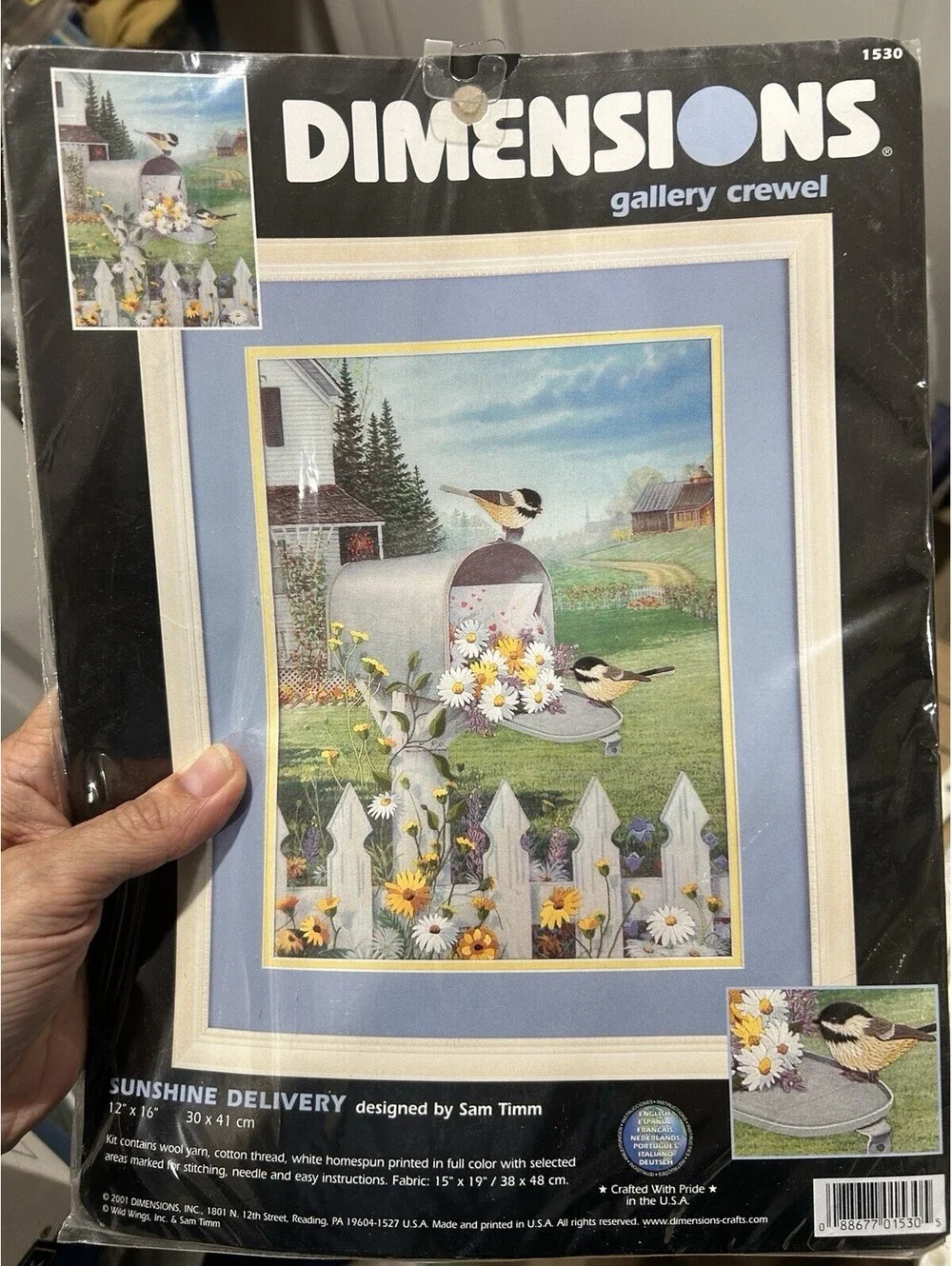 Vintage 2001 Dimensions Crewel Embroidery Sunshine Delivery Kit #1530 Sam Timm